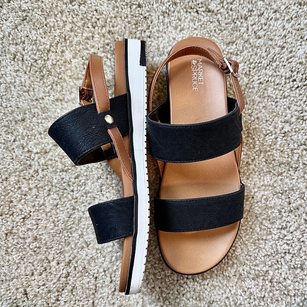 Black and Brown Double-band Sandals size 8.5